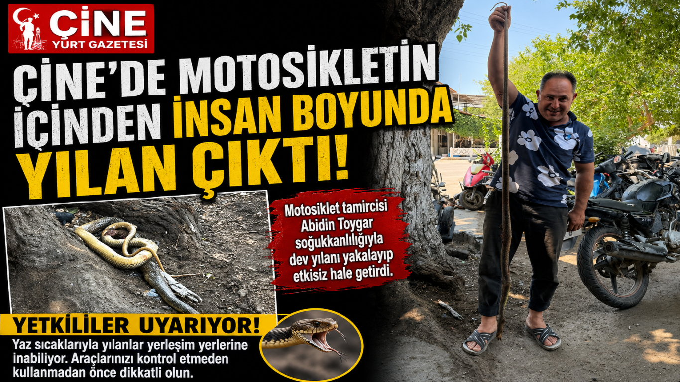 Çine'de Motosikletin İçinden İnsan Boyunda Yılan Çıktı!