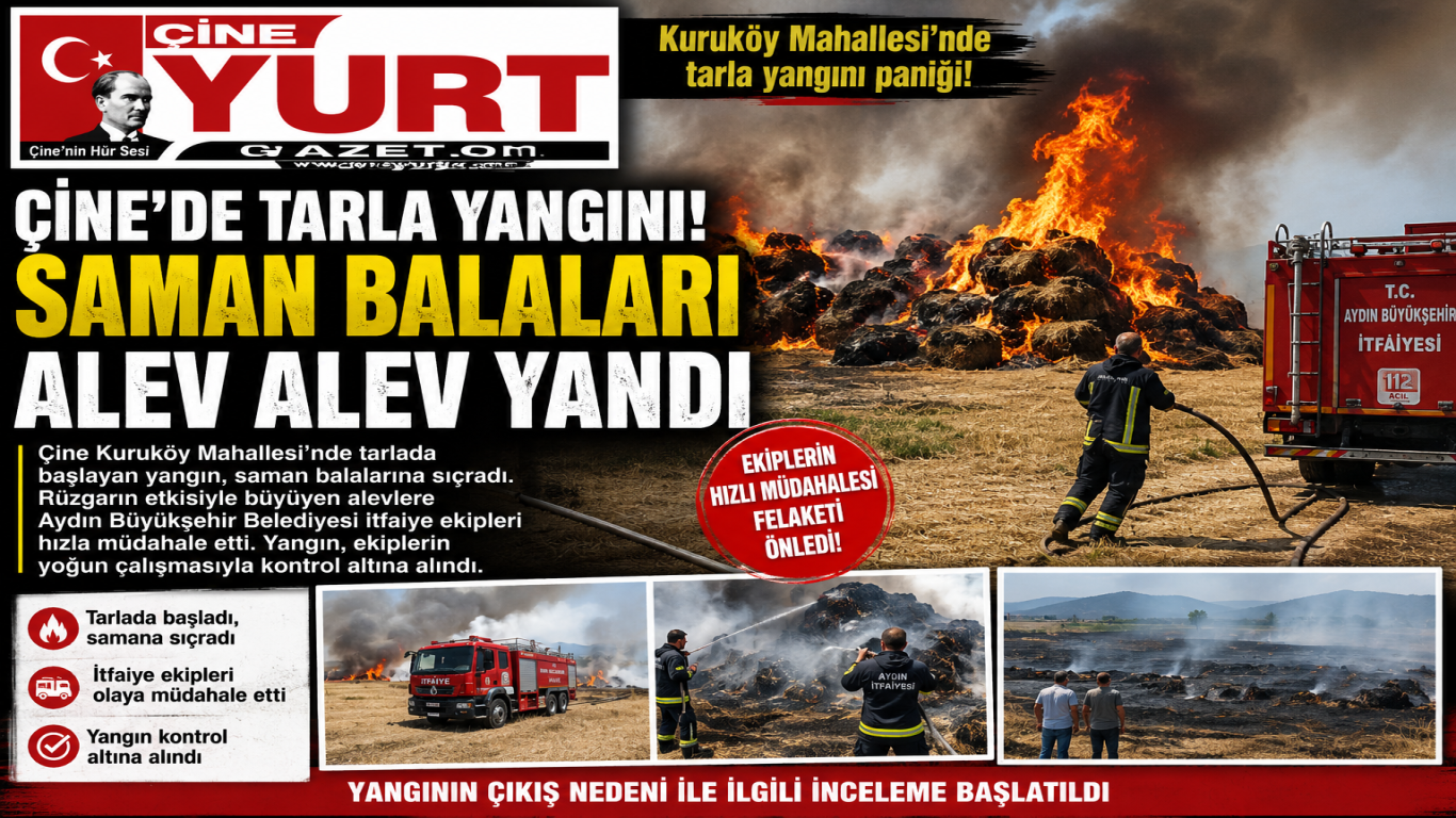 Çine'de Tarla Yangını Paniği! Alevler Saman Balalarını Sardı