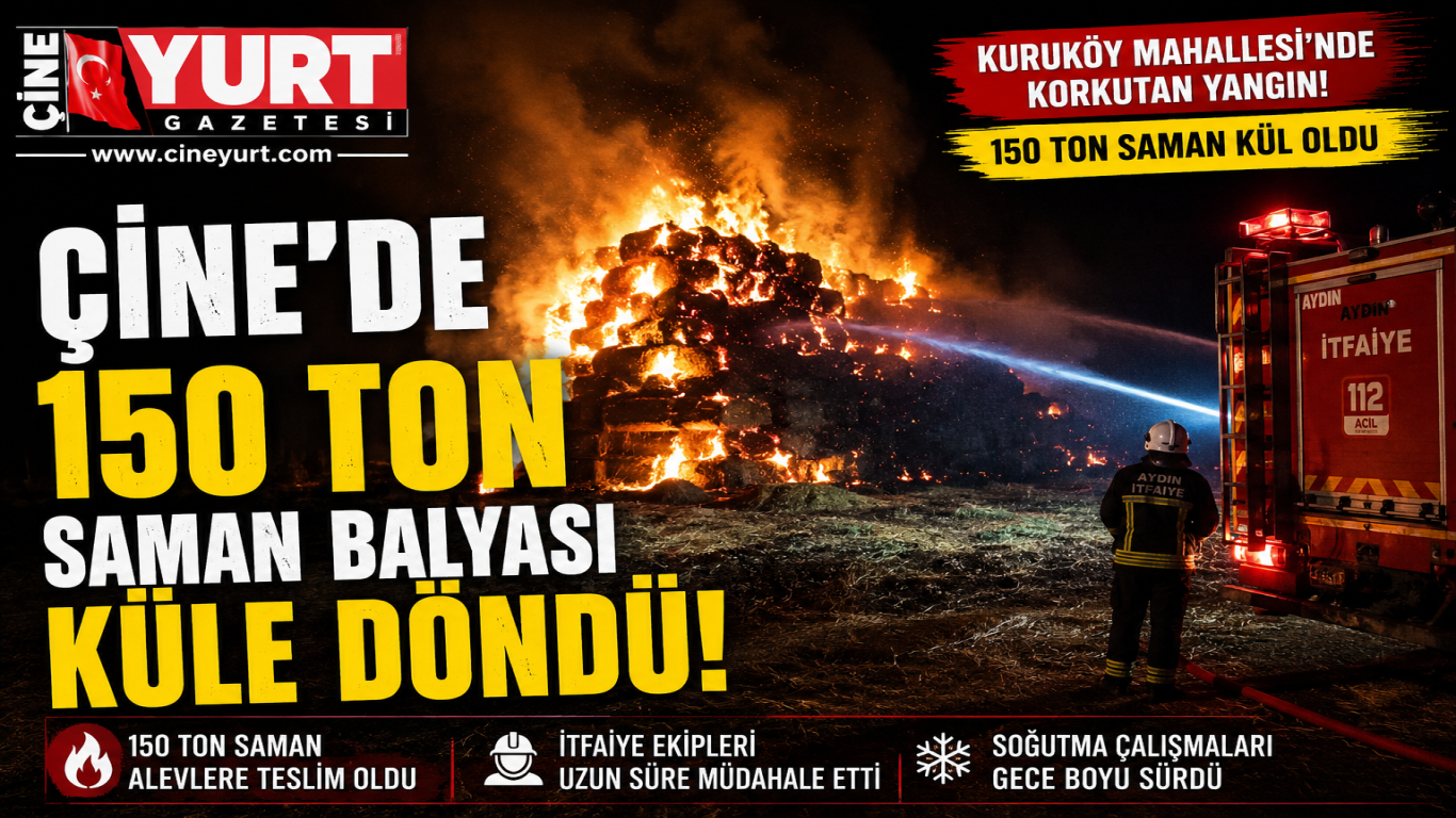 ÇİNE'DE 150 TON SAMAN BALYASI KÜL OLDU!