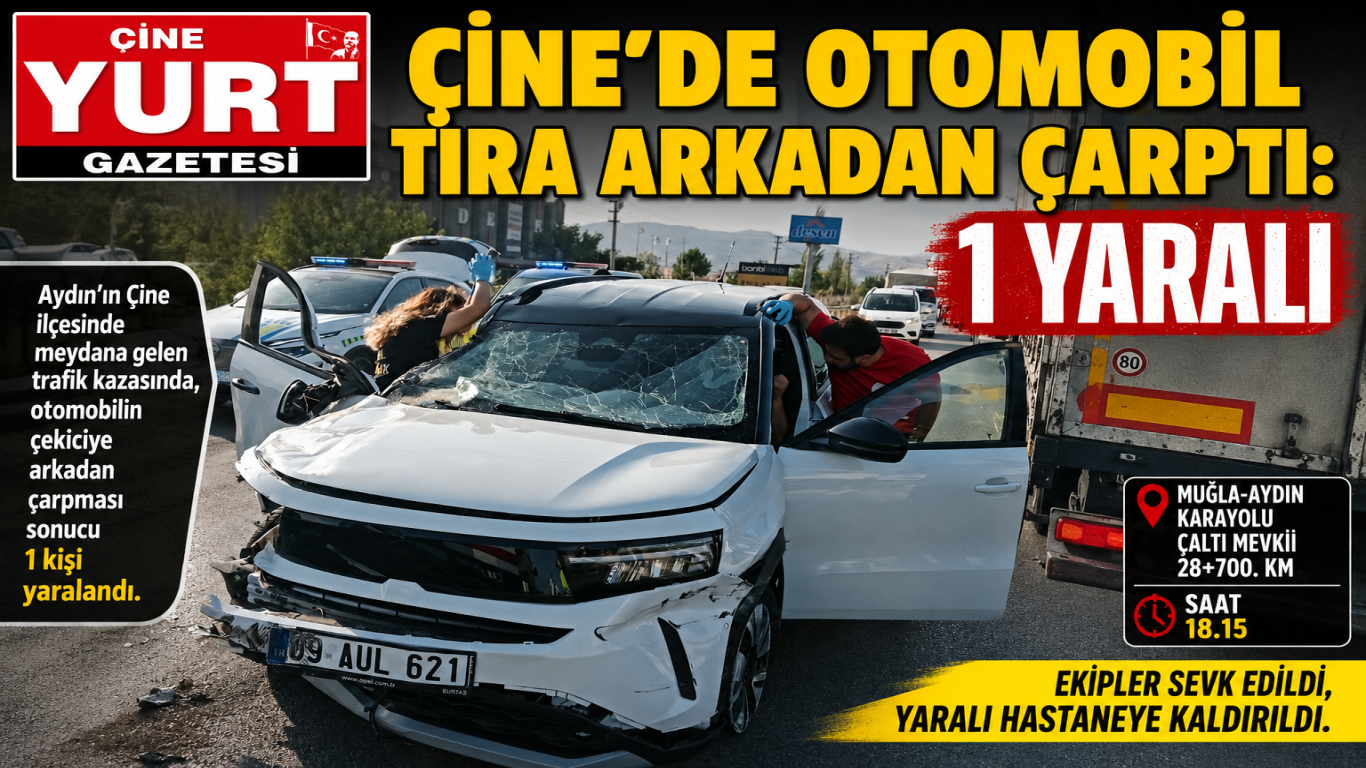 ÇİNE'DE OTOMOBİL TIRA ARKADAN ÇARPTI: 1 YARALI