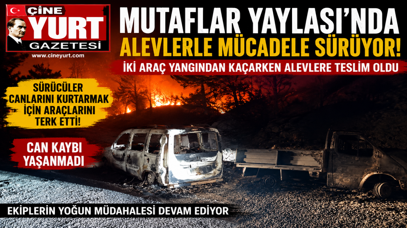 ÇİNE MUTAFLAR YAYLASI'NDA ALEVLERLE MÜCADELE SÜRÜYOR: İKİ ARAÇ YANGINDA KÜLE DÖNDÜ
