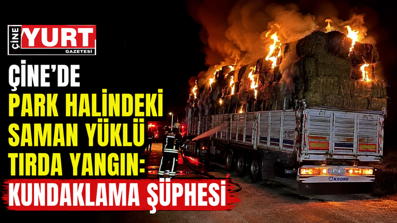 ÇİNE’DE PARK HALİNDEKİ SAMAN YÜKLÜ TIRDA YANGIN: KUNDAKLAMA ŞÜPHESİ