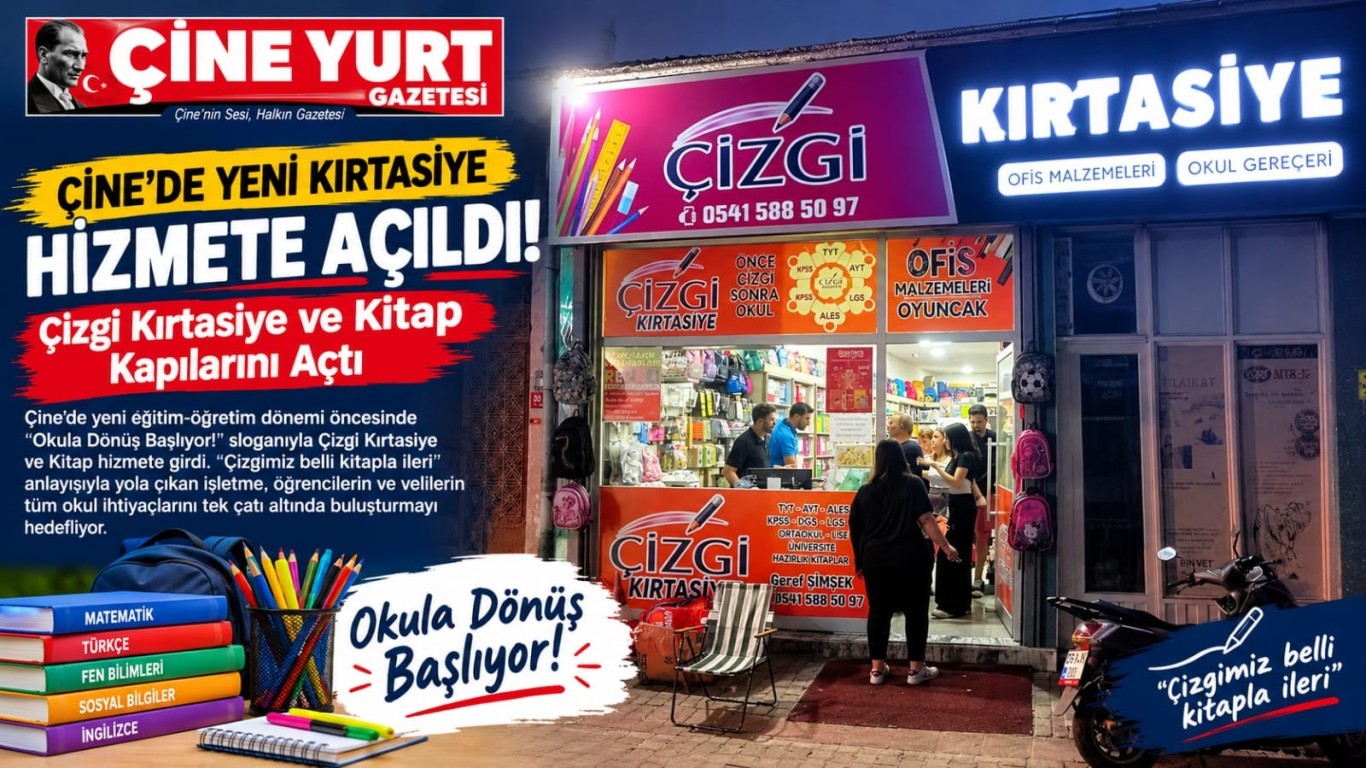 Çine’de Yeni Kırtasiye Hizmete Açıldı: Çizgi Kırtasiye ve Kitap Kapılarını Açtı