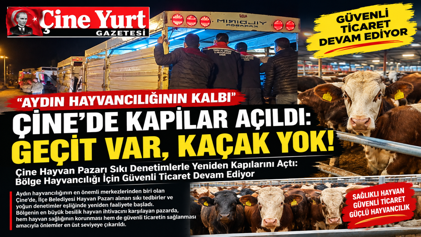 Çine Hayvan Pazarı Sıkı Denetimlerle Yeniden Kapılarını Açtı: Bölge Hayvancılığı İçin Güvenli Ticaret Devam Ediyor