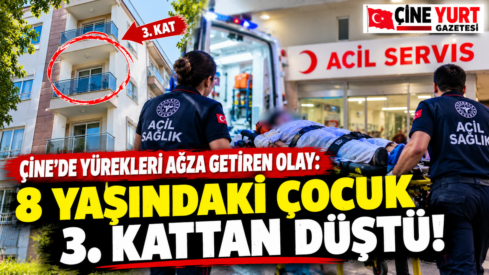 Çine’de Yürekleri Ağza Getiren Olay: 8 Yaşındaki Çocuk 3. Kattan Düştü!